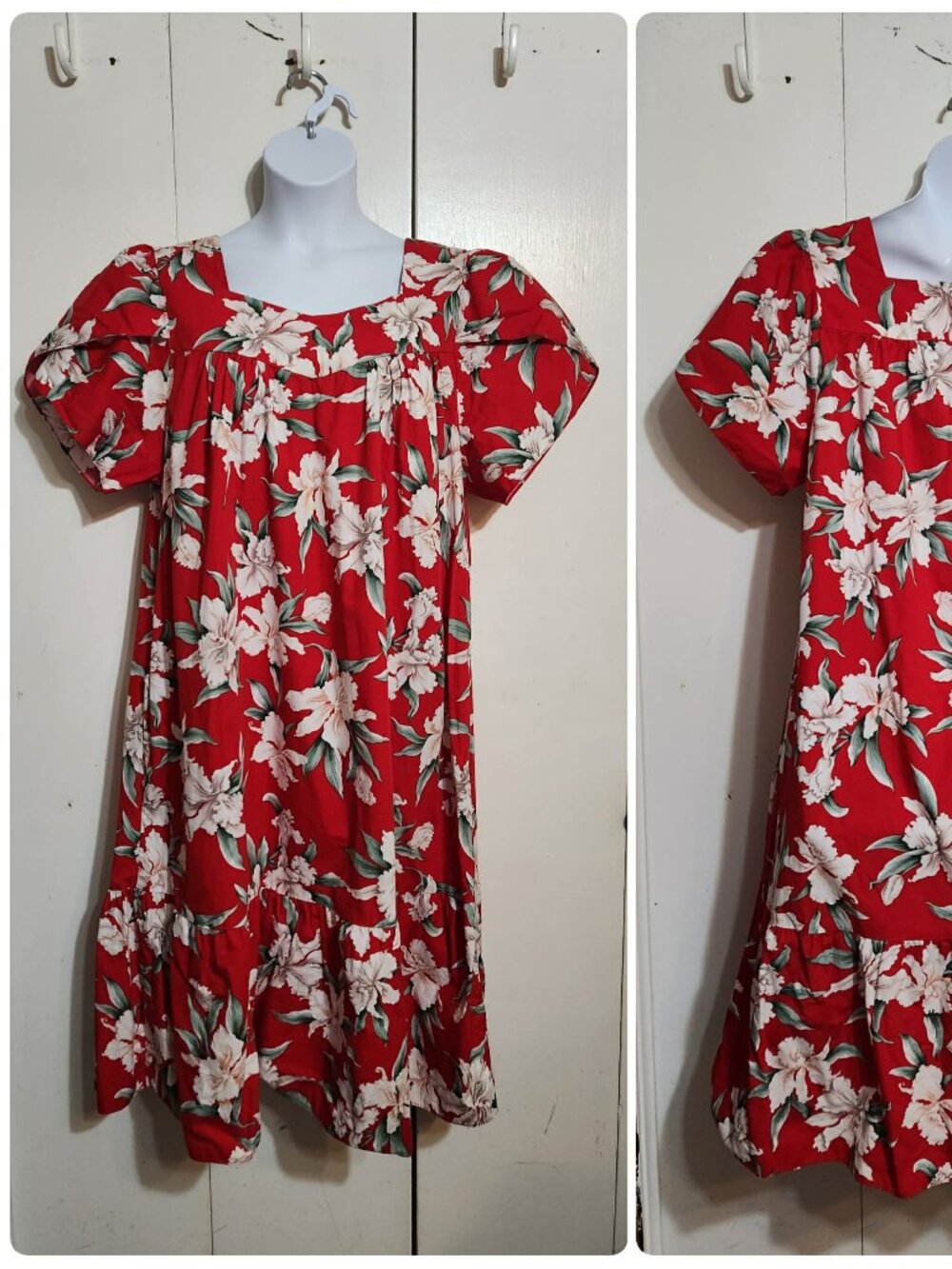 Vintage Royal Creations Hawaii Muumuu Dress XXL Red Floral Petal Sleeve Pocket